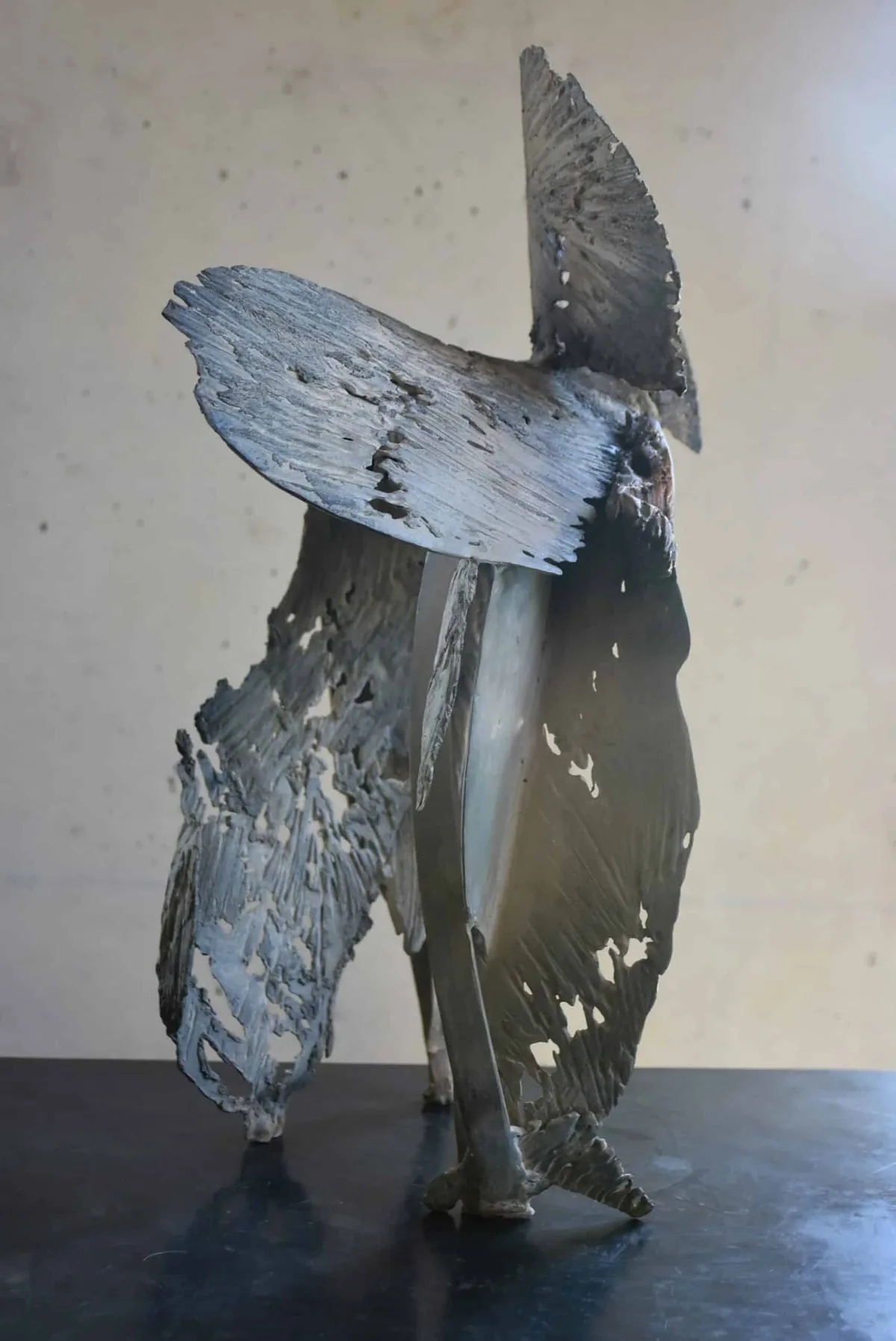Sculpture Bronze et Acier patinés patiné blanc à chaud de Julien Allègre : Oiseau de lune de Julien Allègre