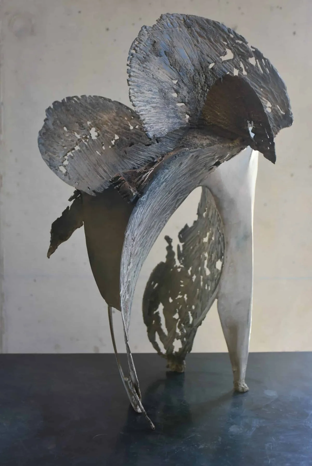 Bronze and steel patinated sculpture of Julien Allègre : Oiseau de lune — View 2