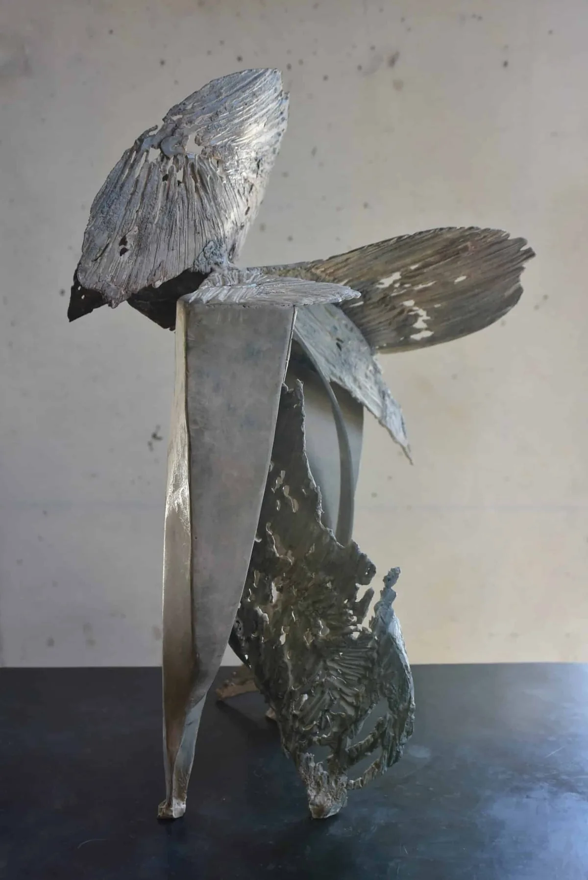 Bronze and steel patinated sculpture of Julien Allègre : Oiseau de lune — View 4