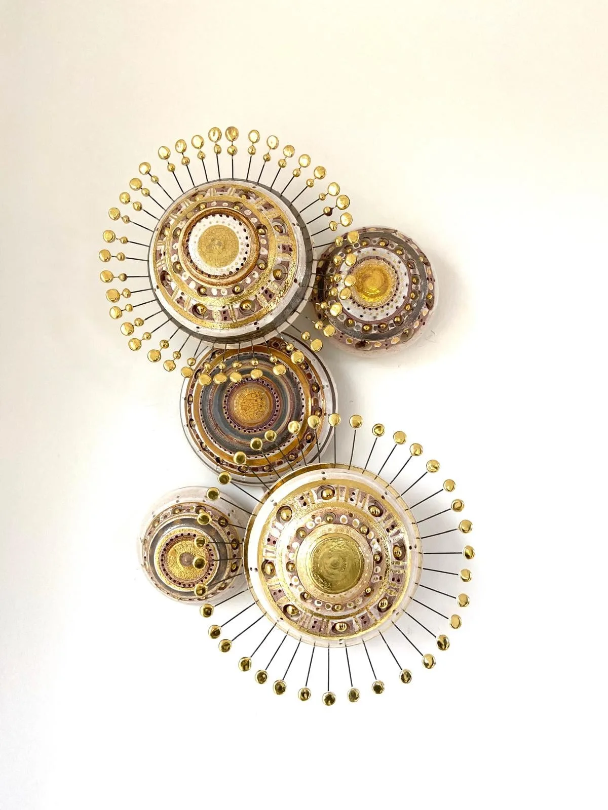 Set of Sunshine wall sconces in brown, gold, and platinum glazed ceramic by Georges Pelletier — View 2