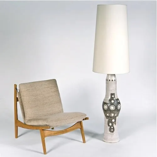 Paire de pieds de lampes de Georges Pelletier en céramique émaillée blanc et brun — Vue 2