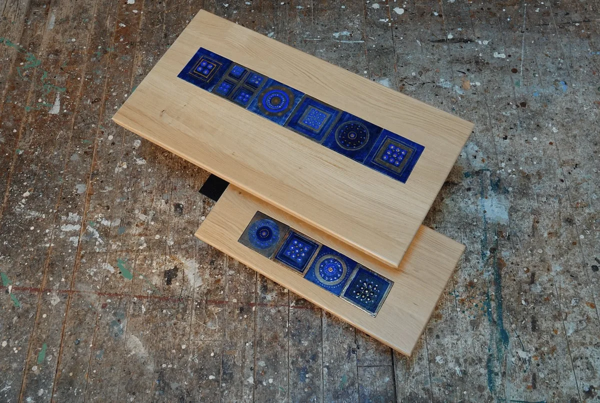 Coffee table Flight: steel, solid oak and Georges Pelletier ceramic — View 2