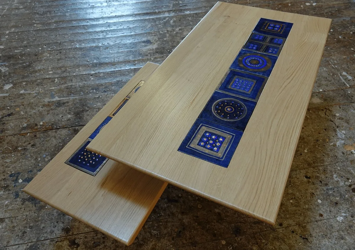 Coffee table Flight: steel, solid oak and Georges Pelletier ceramic — View 3