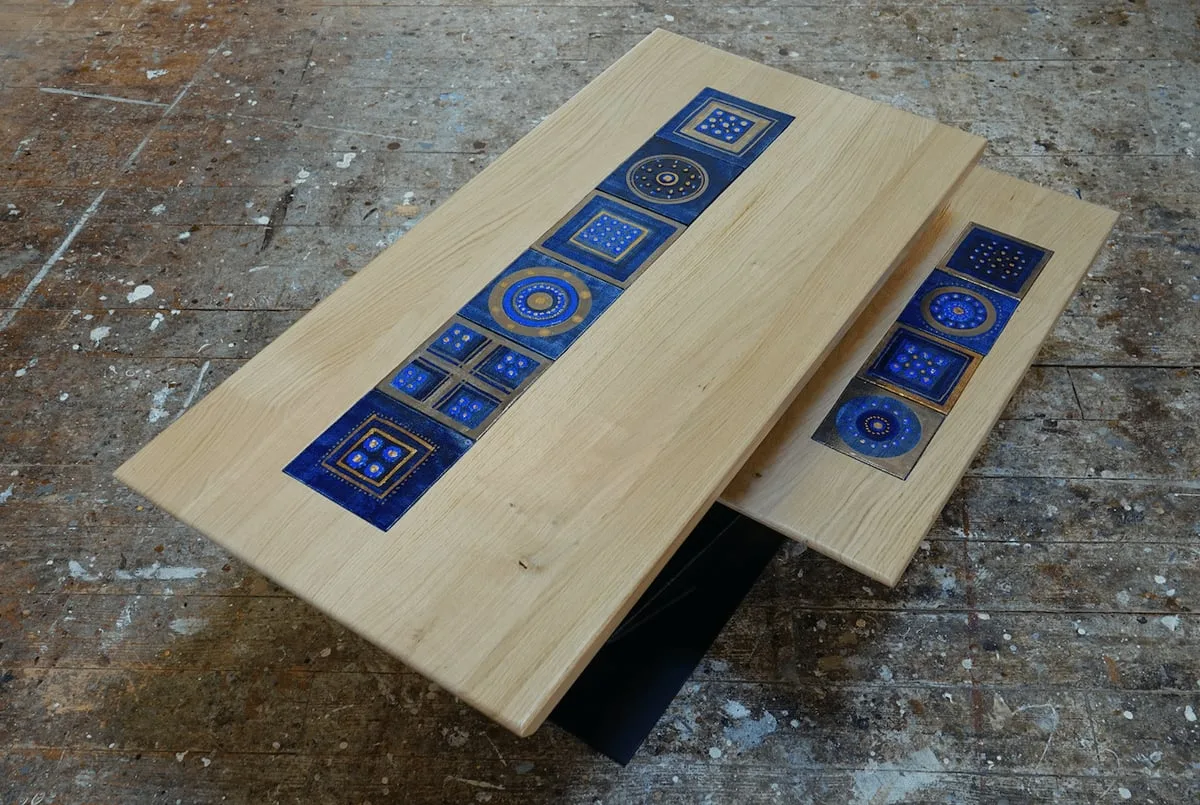 Coffee table Flight: steel, solid oak and Georges Pelletier ceramic — View 4