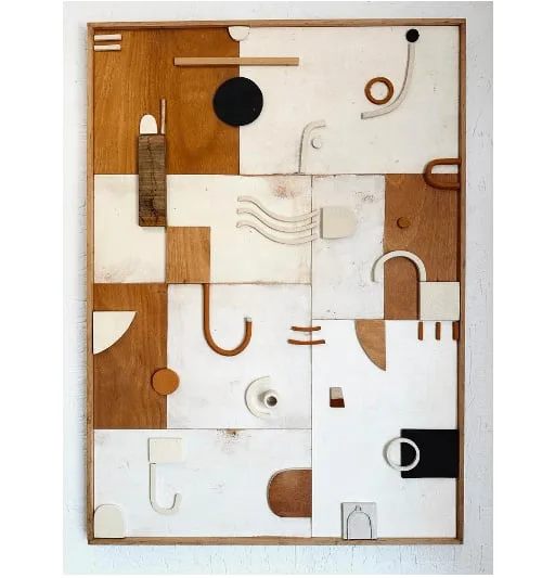 Eléments 2 - Bas Relief en céramique et bois de Natalie Rich de Natalie Rich