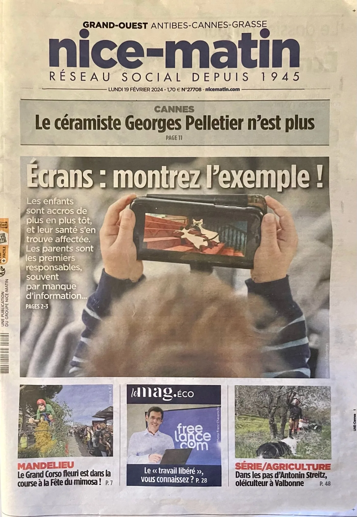 Nice Matin — Tribute to Georges Pelletier on the front page