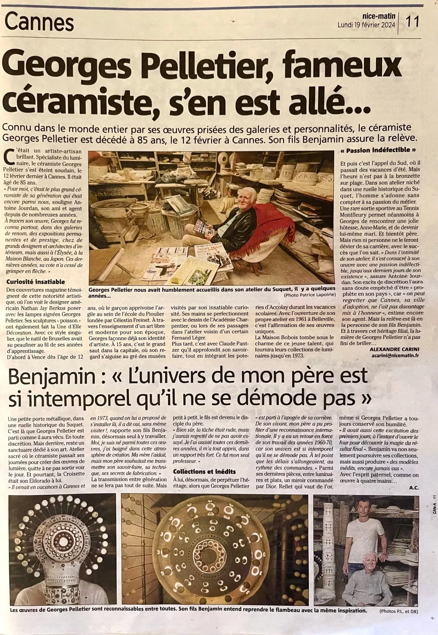 Nice Matin — Tribute to Georges Pelletier on the front page — additional view