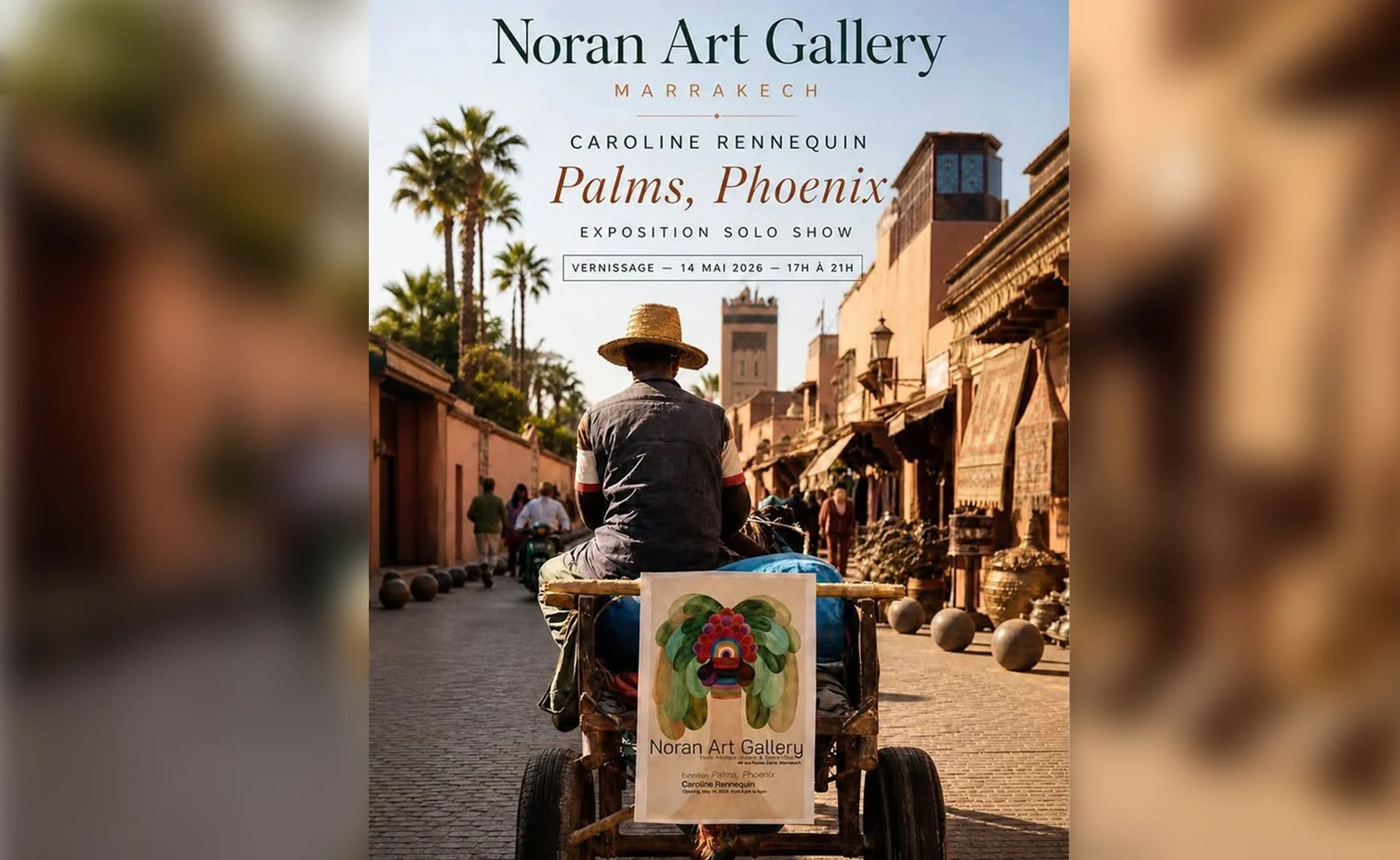 Affiche de l’exposition « Palms, Phoenix » de Caroline Rennequin à Noran Art Gallery, reproduite dans VH